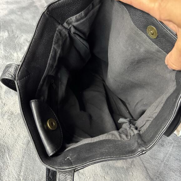 Black Leather Shoulder Bag Hobo Style Double Top Handle Purse Minimal Unbranded - Picture 6 of 13